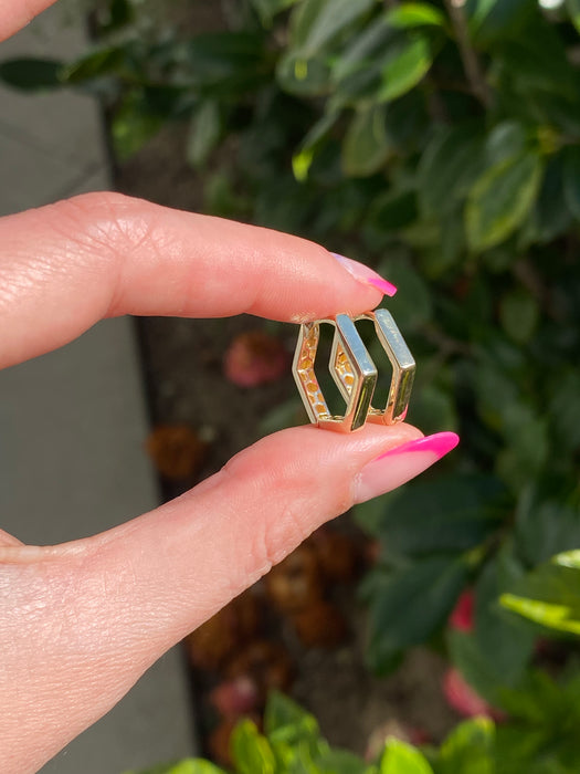 14k hexagon huggie earrings