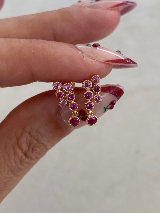 14K Rose Gold Ruby & Pink Sapphire Drop Earrings