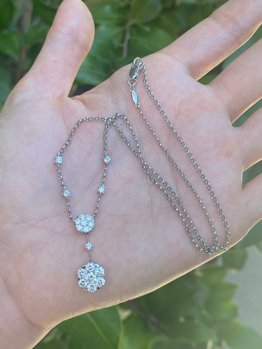 18k white gold 1.74 tcw diamond flower necklace 16”