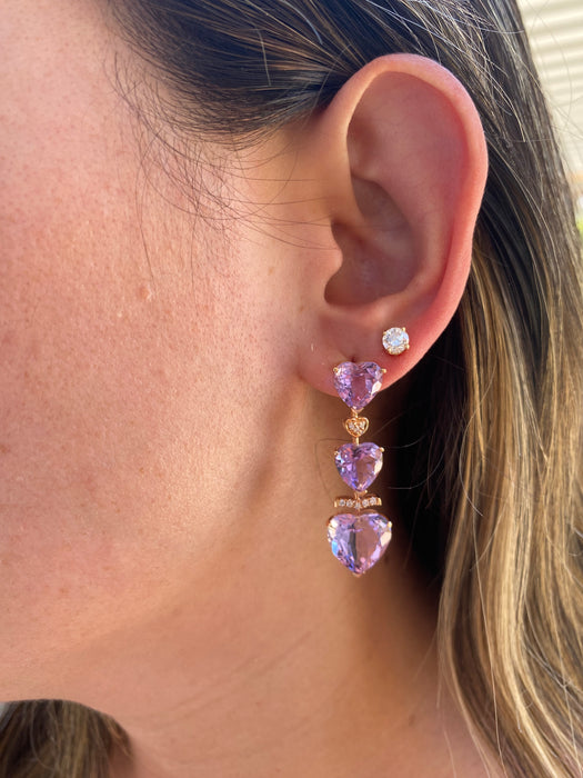 18K Rose Gold Amethyst & Diamond Heart Drop Earrings