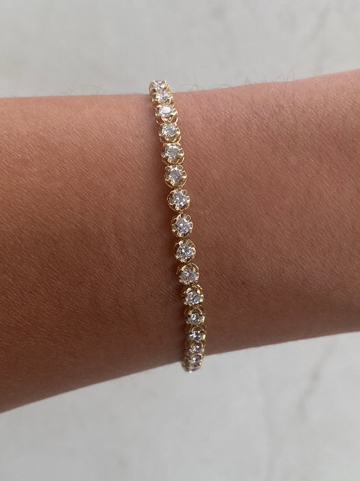 14K Gold Lab Diamond Tennis Bracelet – 2.3 TCW Cupcake Setting, 7”