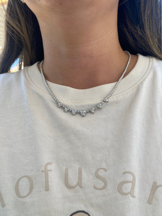 Vintage Platinum 850 Natural Diamond Heart Tennis Necklace – 3.00 TCW