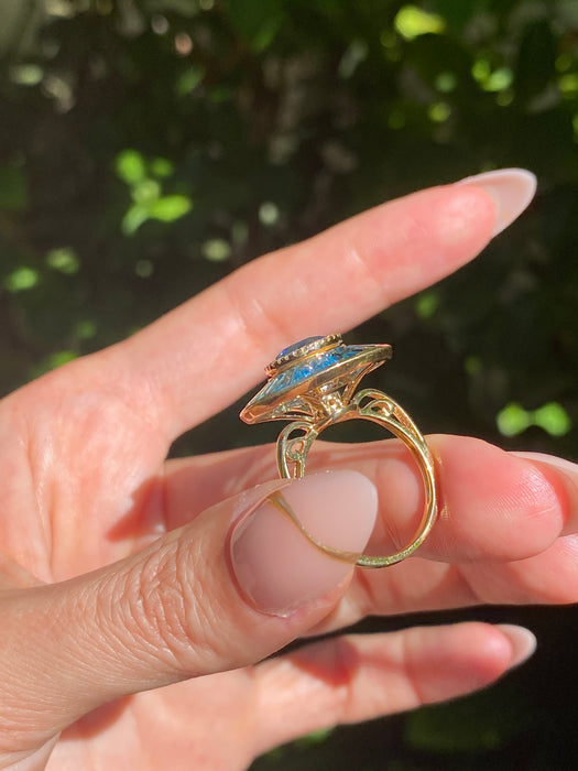 18k blue topaz diamond spinner ring size 6.5