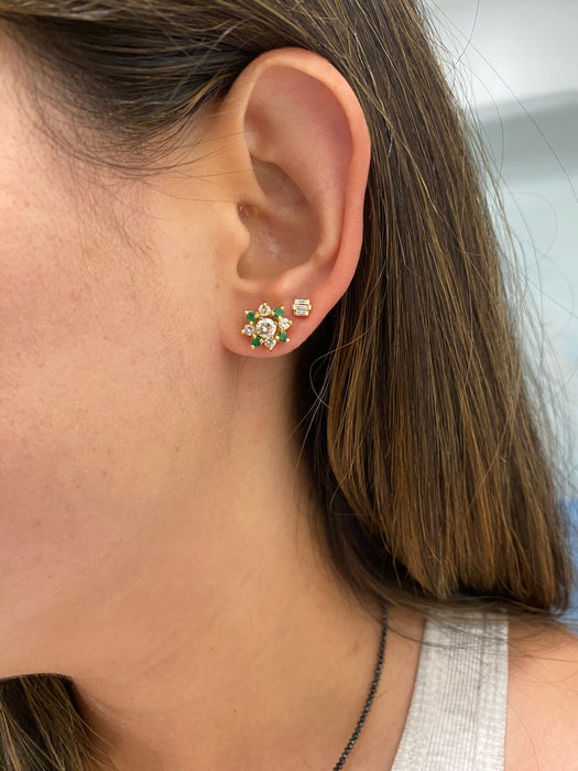 Vintage 14K Diamond Stud Earrings with Removable Emerald & Diamond Jackets
