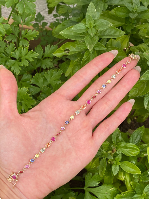 Preorder: 14K Gold Natural Rainbow Multi-Shape Sapphire Tennis Bracelet
