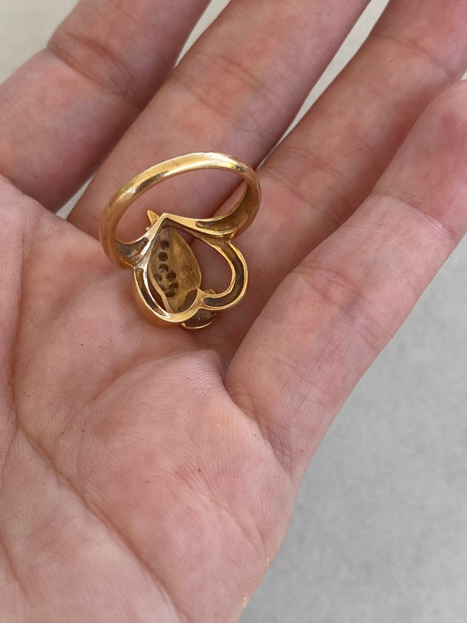 Vintage 18K Gold Parrot & Heart Diamond Ring