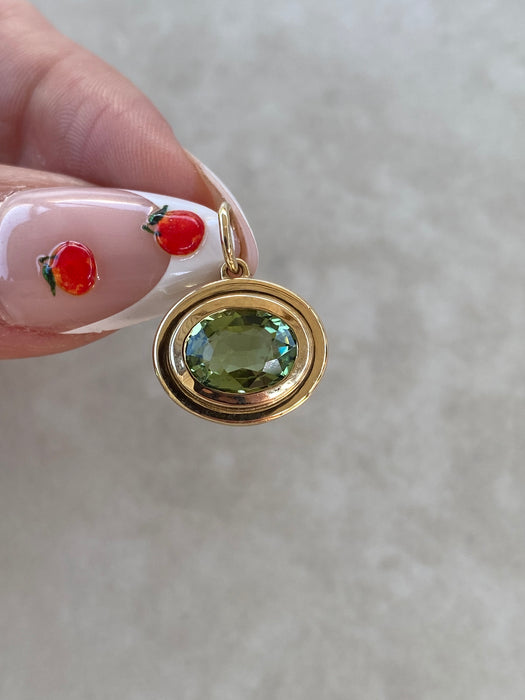 14K Green Tourmaline Double Bezel Pendant — Panzii Exclusive