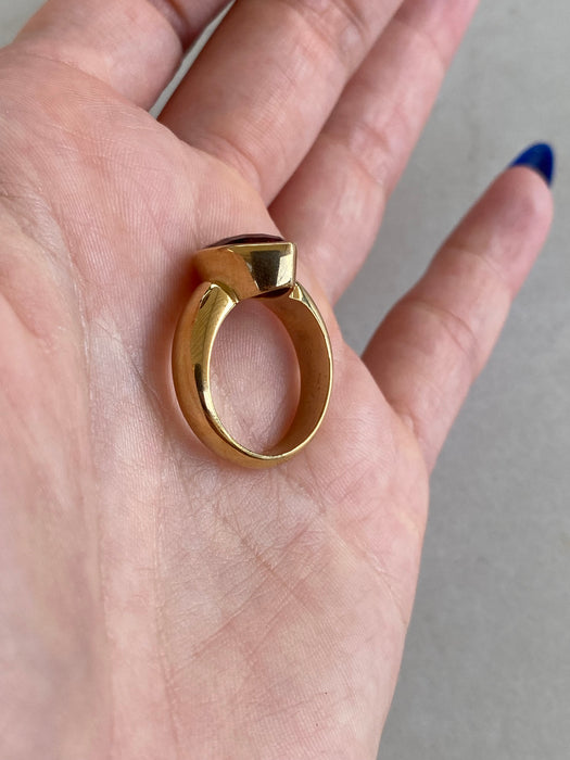 Vintage 18K Pink Tourmaline Bezel-Set Ring