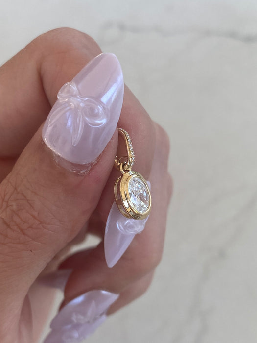 14K Gold Double Bezel Lab Diamond Oval Cut Pendant