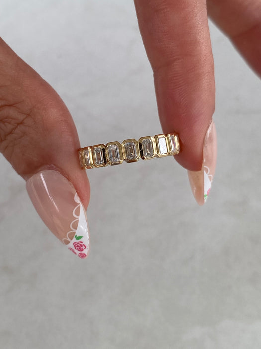 14K Gold Emerald Cut Lab Diamond Stacker Ring 1.20 CTW Bezel Set