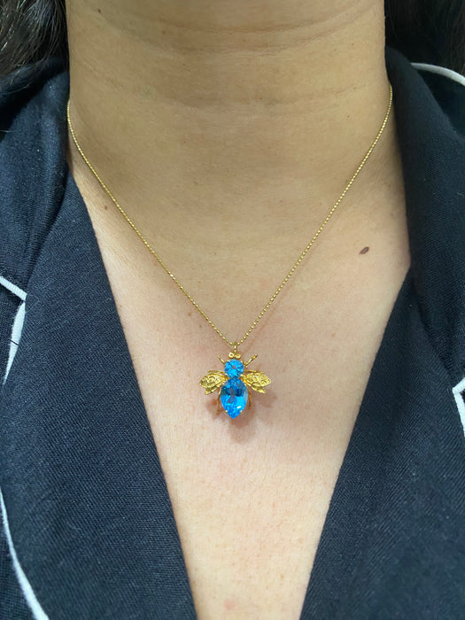 18k blue topaz bee pin charm pendant