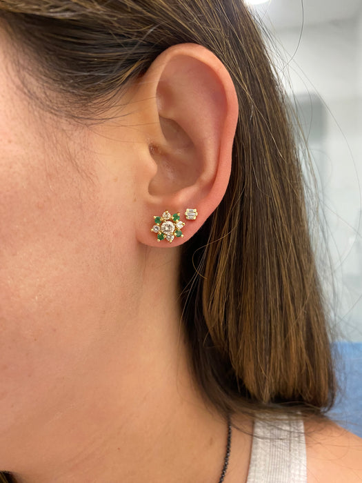 Vintage 14K Diamond Stud Earrings with Removable Emerald & Diamond Jackets