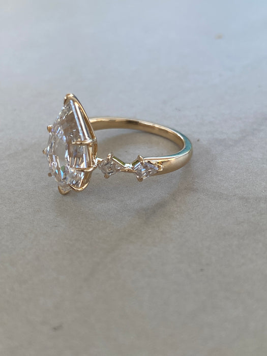 14K 3.51 TCW Step-Cut Pear Lab Diamond Ring