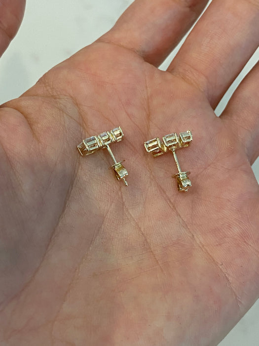 14K Gold Curved Emerald Cut Lab Diamond Stud Earrings – 1.9 CTW