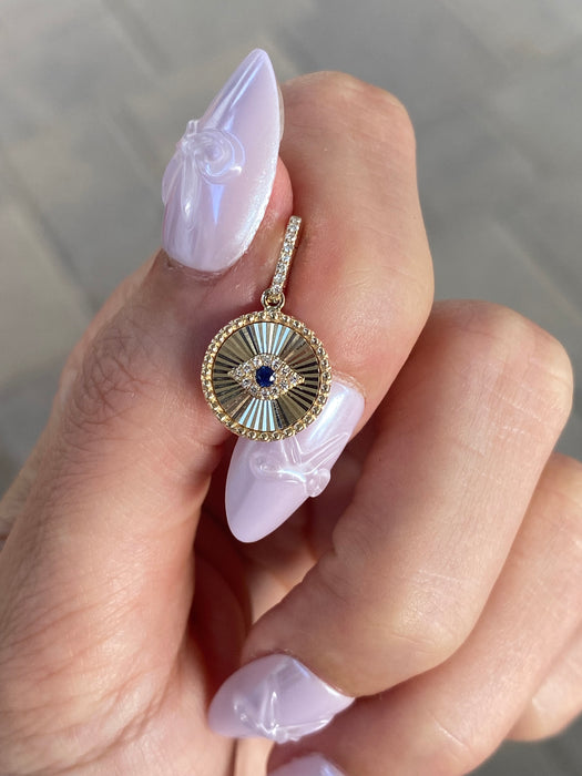 14K Gold Diamond Evil Eye Fluted Disc Charm