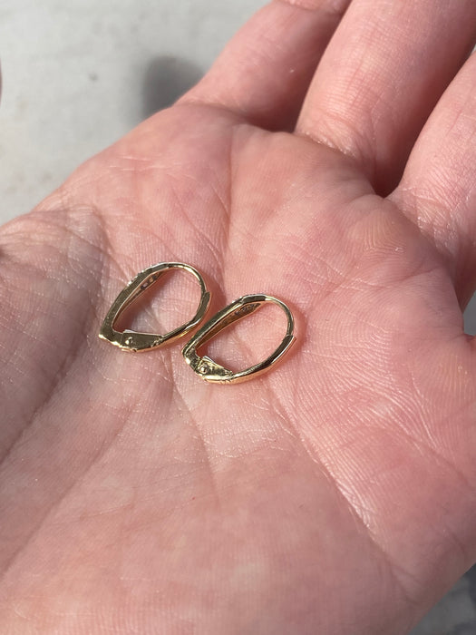 14k Gold Pointed Huggie Diamond Leverback Earrings