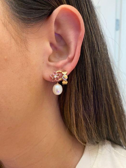 14k pink topaz diamond pearl earrings