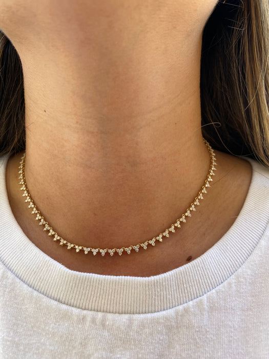14k Gold 3.3 Carat Diamond Floral Tennis Necklace