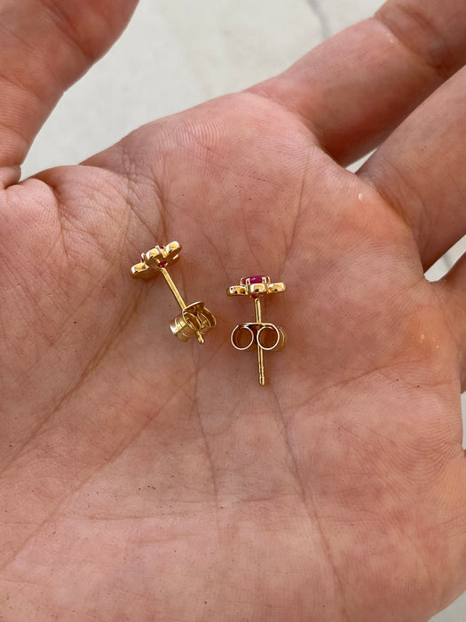 14K Natural Ruby Flower Stud Earrings — 0.35 TCW