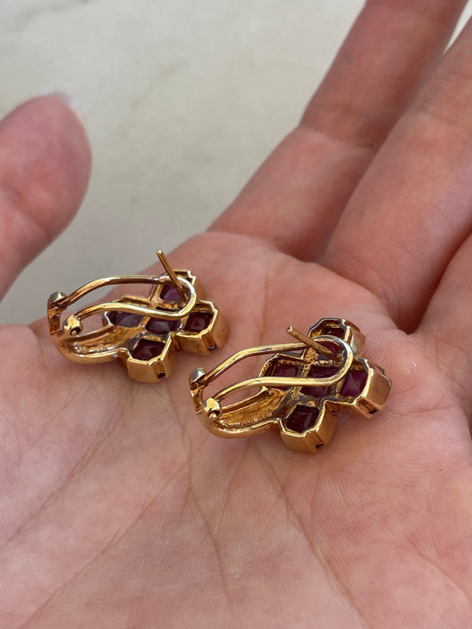 Vintage 14K Gold Checkerboard Cut Amethyst Omega Back Earrings