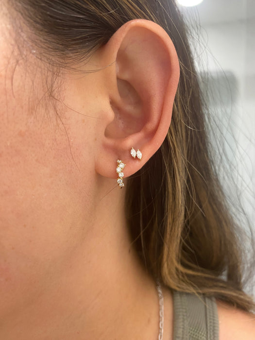 14K Gold Lab Diamond Offset Huggie Earrings