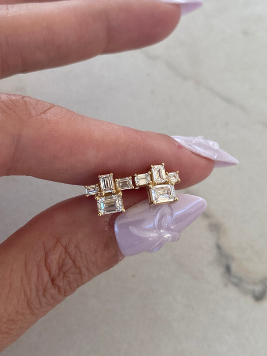 14K Gold Emerald Cut Lab Diamond Cluster Stud Earrings – 1.25 CTW