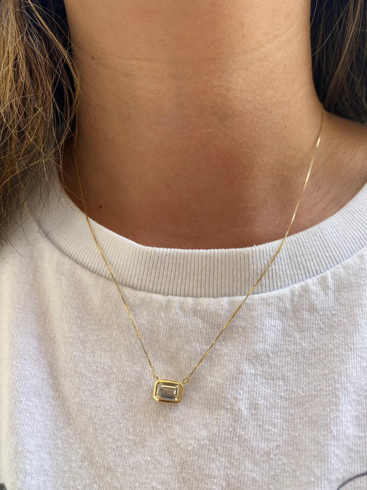 14K 1.5 CT Lab Diamond Bezel Pendant Necklace
