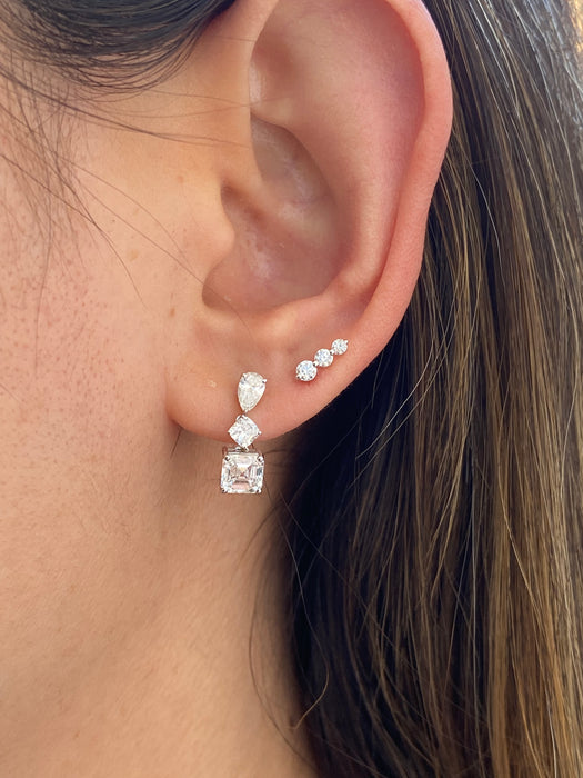 14K White Gold 2.10 CTW Lab Diamond Mixed Shape Drop Stud Earrings
