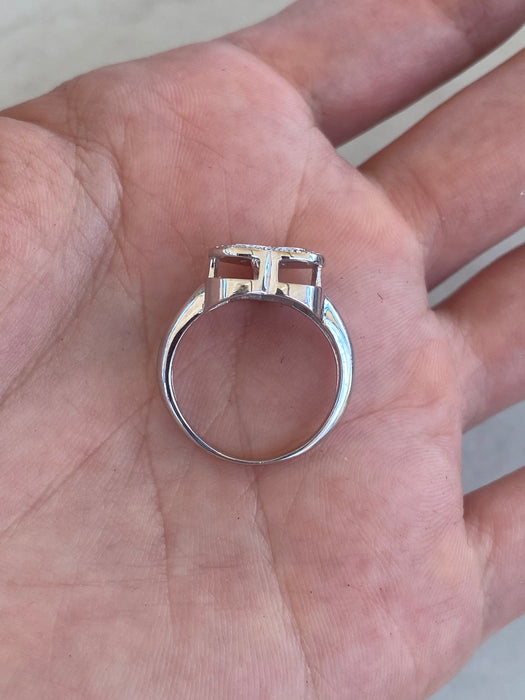 Vintage 18K Two Tone Fluted Heart Diamond Ring