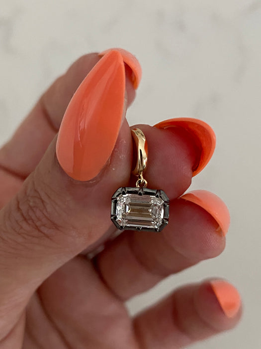 14K Gold East–West Emerald Cut Lab Emerald Charm
