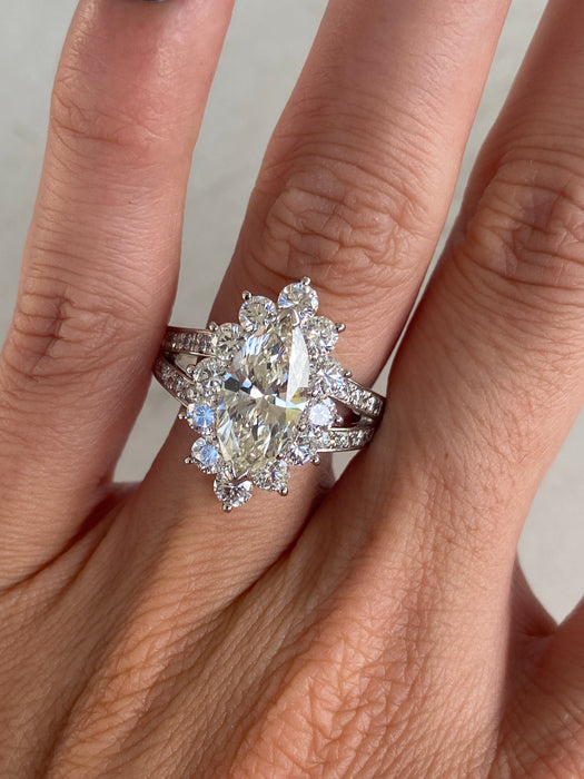 Vintage Platinum 900 3.83 TCW Marquise Diamond Ring Size 7