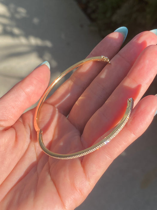 14k half blue enamel half diamond bangle