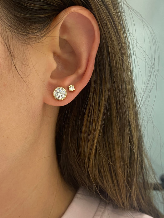 14K Gold Bezel Lab Diamond Stud Earrings – 2.17 TCW