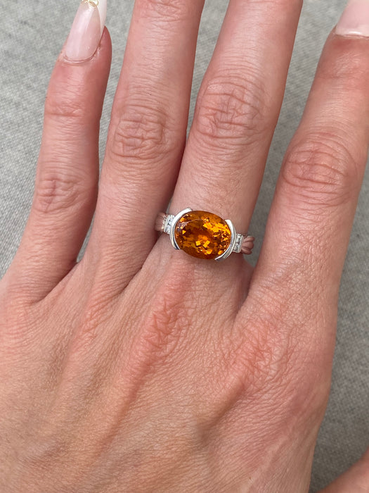 Vintage 14K White Gold Citrine & Diamond Ring – Size 6.5