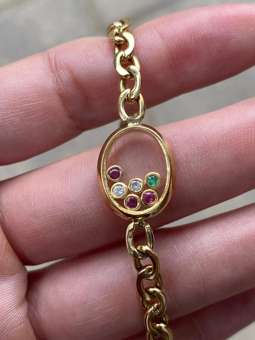 18K Vintage Emerald & Diamond Floating Charm Bracelet