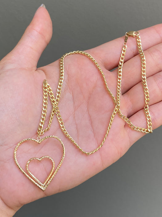 10k curb necklace with dangly 10k heart pendant 16”