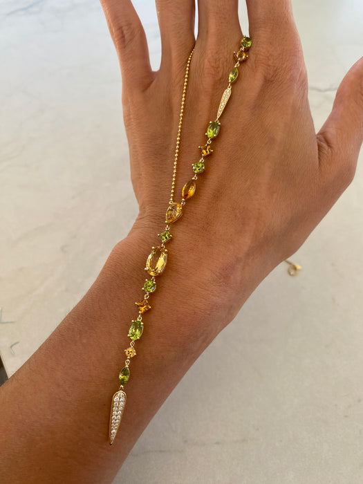 Vintage 18K Gold Peridot & Citrine Lariat Necklace with Diamond Accents