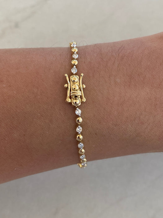 14K Gold Bead & Diamond Bracelet