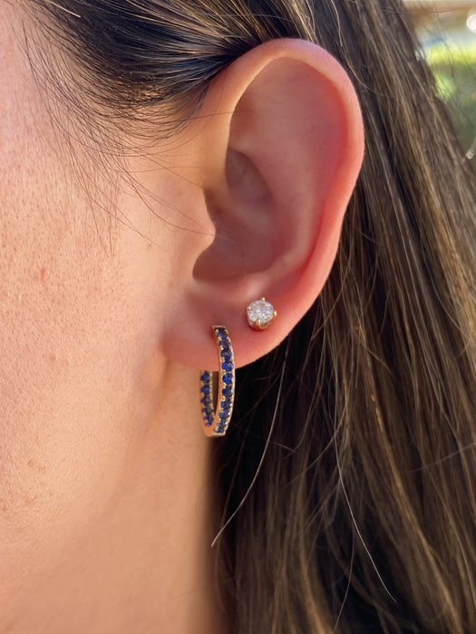 14K Gold Inside-Out Blue Sapphire Hoop Earrings