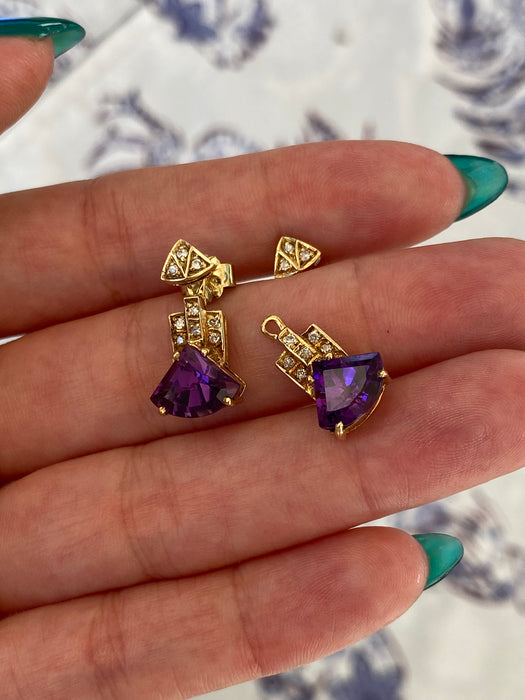 14k amethyst and diamond stud jacket earrings