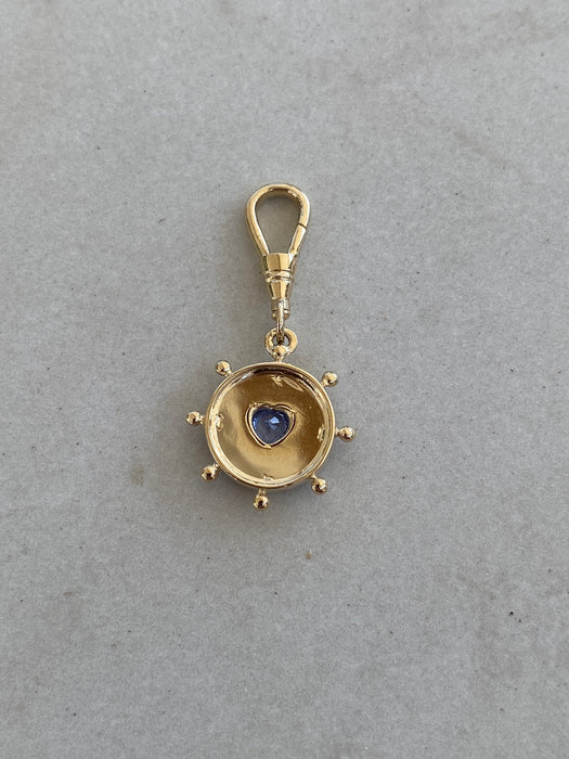14K Gold Blue Sapphire Heart Swivel Dog Clip Charm