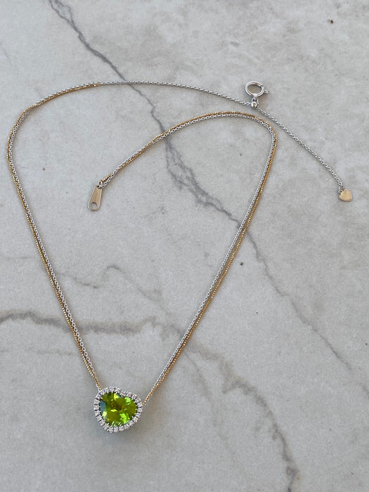 Vintage 18K Two-Tone Peridot Heart & Diamond Necklace