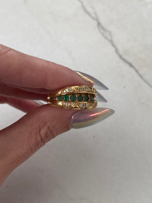 Vintage 18K Gold Diamond & Hidden Emerald Convertible Ring