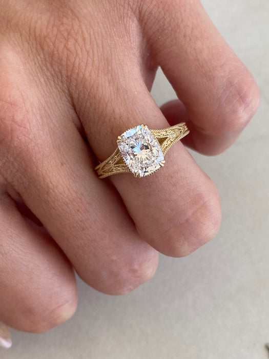 14K Gold Lab Cushion 2.03 TCW Diamond Ring Size 6