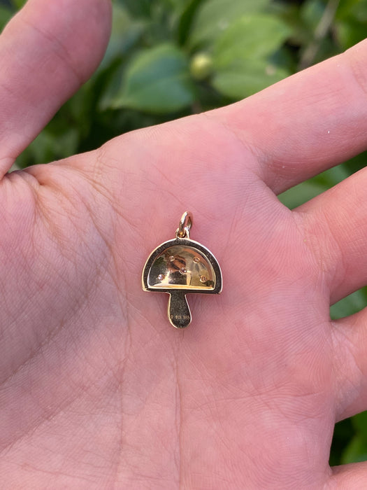14k enamel red and gray diamond mushroom charm