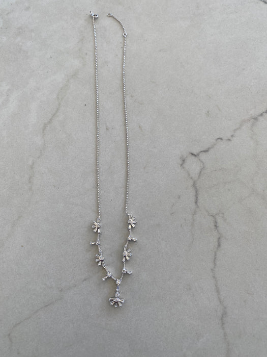 Vintage 18K White Gold Diamond Flower Necklace | 1.30 TCW Natural Diamonds