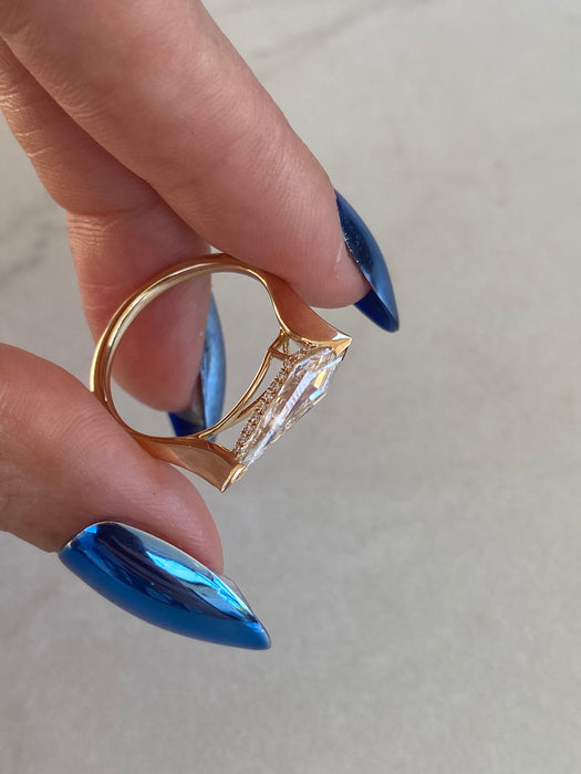 14K Step-Cut Elongated Kite Lab Diamond Ring