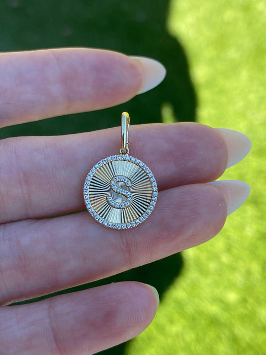 14K Gold Fluted Diamond Initial Pendant Letter J M S