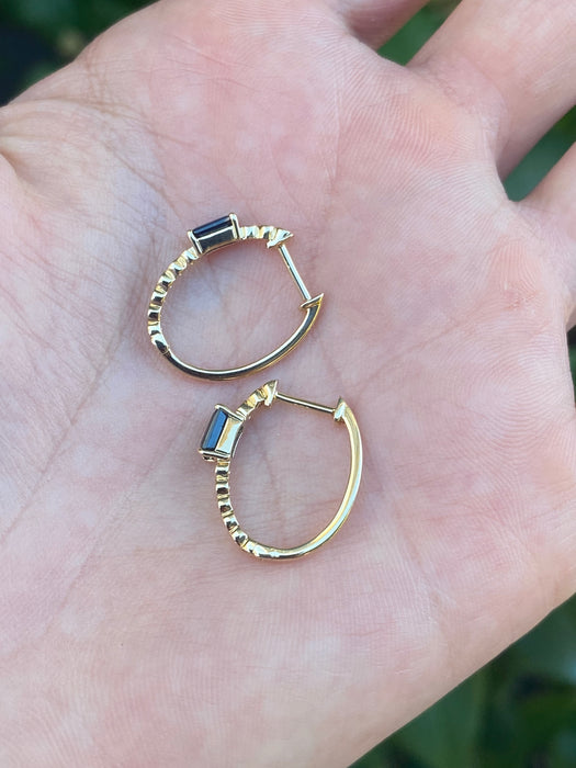 14k blue sapphire diamond huggie earrings