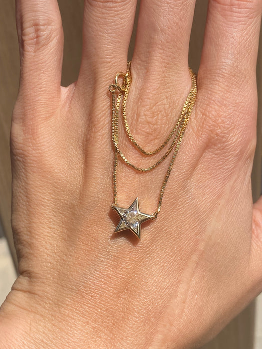 Vintage 18K Kite-Cut Diamond Star Necklace